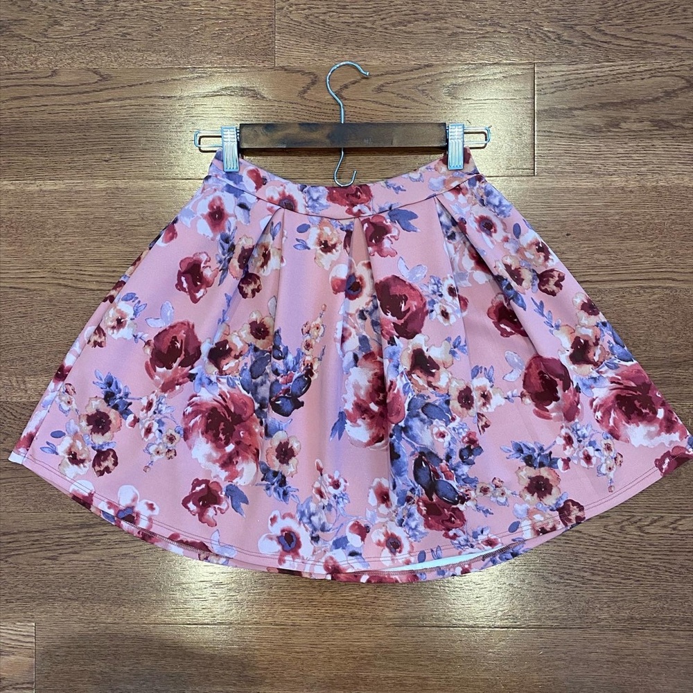 Pink floral skater skirt
